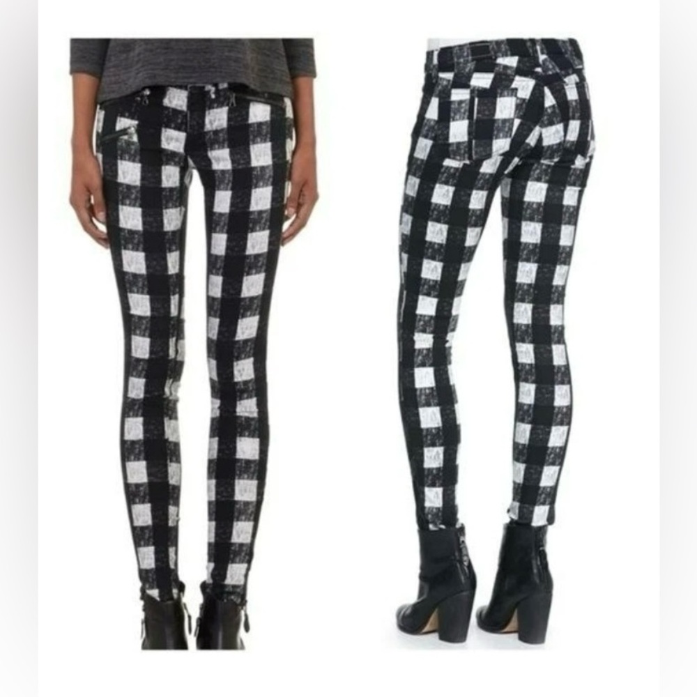 Rag & Bone Buffalo Plaid Moto Zipper Full Length Skinny Jeans, Sz 30